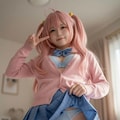 ピンク髪制服少女　下着見せ 4枚目