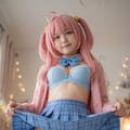ピンク髪制服少女　下着見せ 5枚目