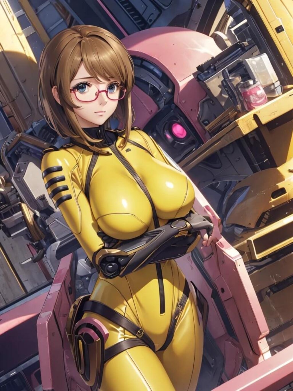 ボディスーツのメガネ美女
