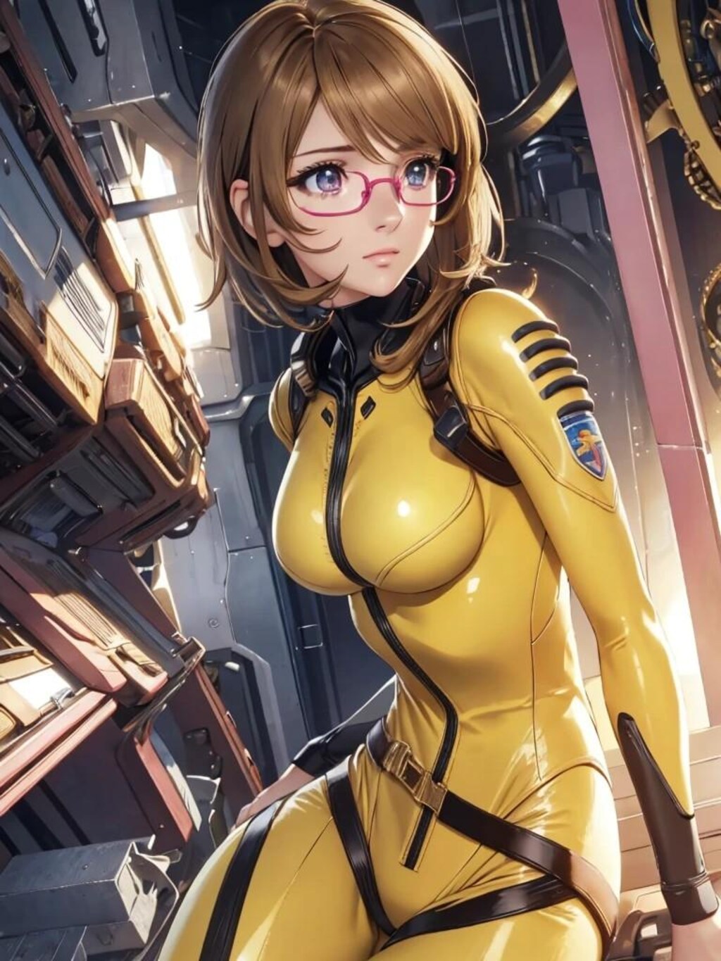 ボディスーツのメガネ美女