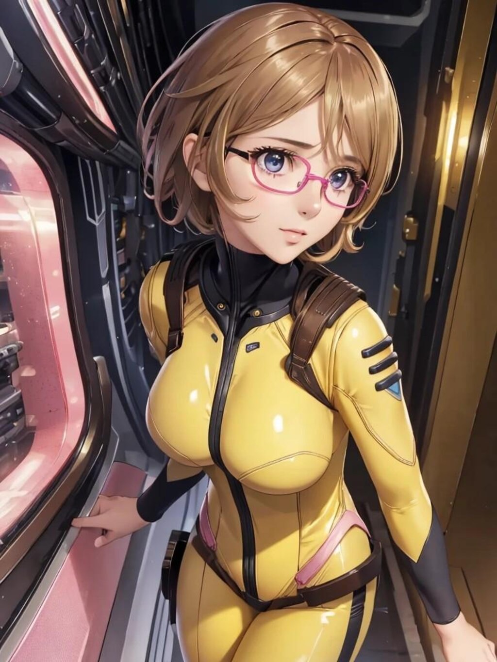ボディスーツのメガネ美女