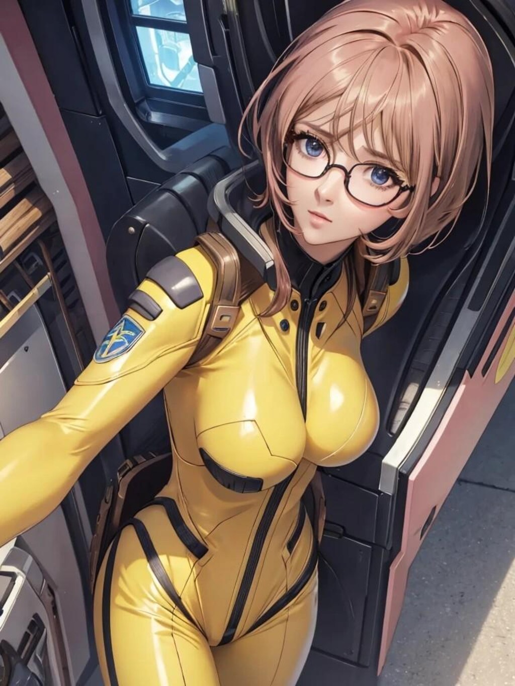 ボディスーツのメガネ美女
