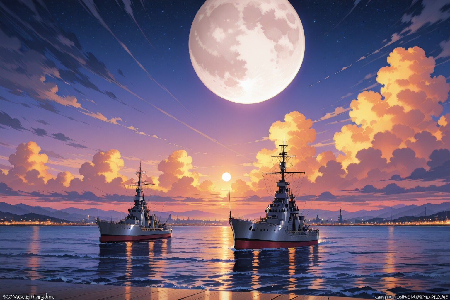 軍艦と月夜 | の人気AIイラスト・グラビア