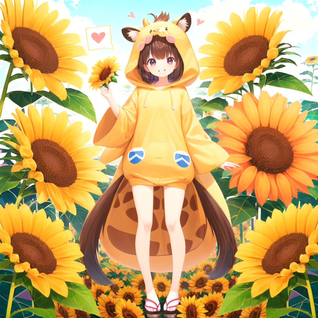 ひまわりとキリン着ぐるみちび子ちゃん