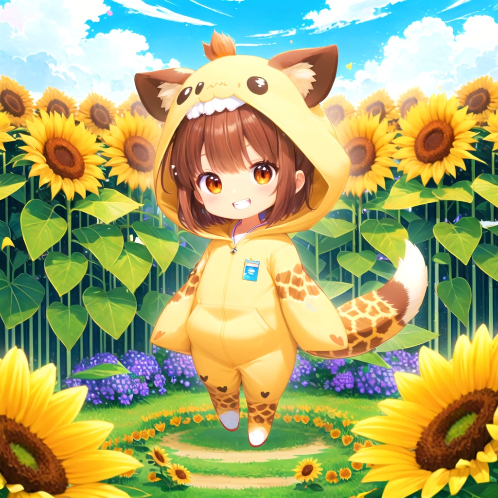 ひまわりとキリン着ぐるみちび子ちゃん