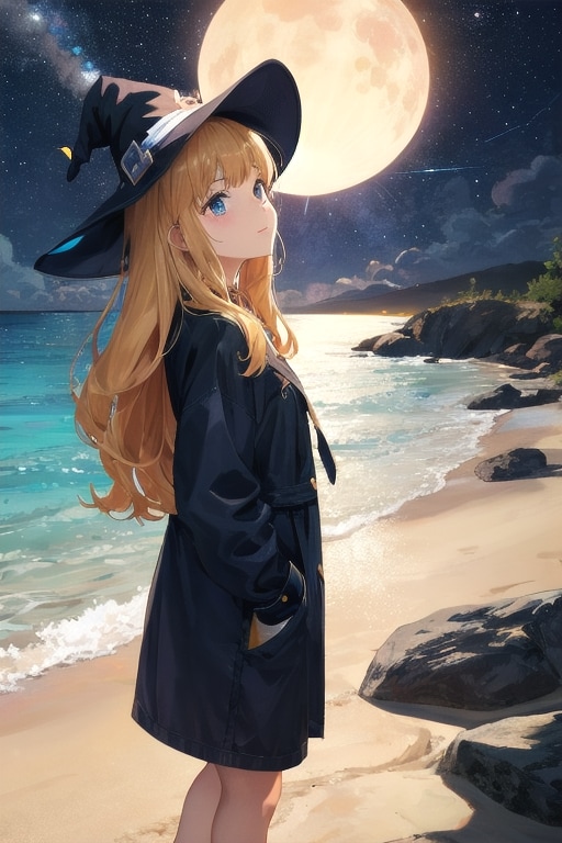 砂浜の魔女と星空 | の人気AIイラスト・グラビア