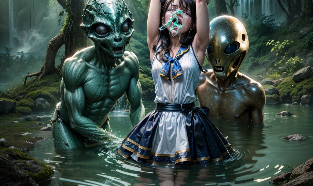 キモ妖魔に捕まり緑の沼に入れられた魔法少女