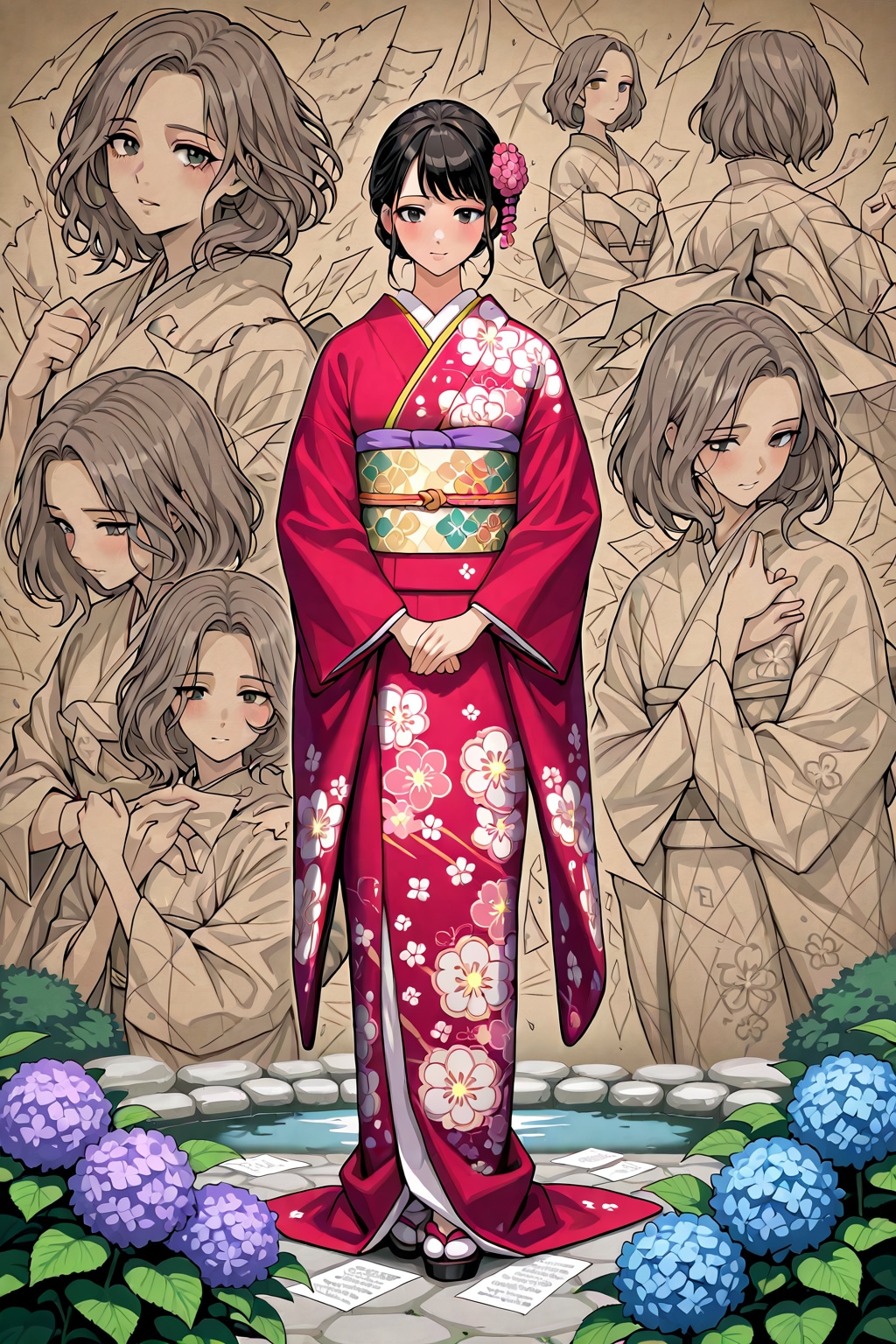 手でちぎった紙片を貼り合わせて作ったモザイクアート