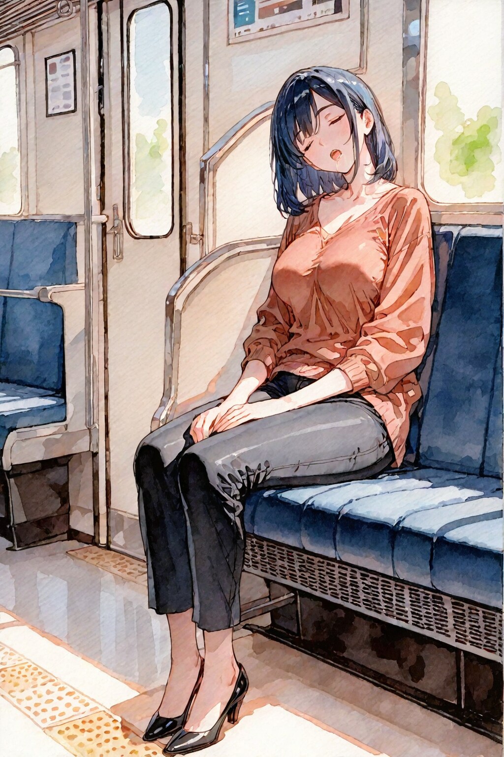 電車で寝ちゃうお姉さん-2(cape)