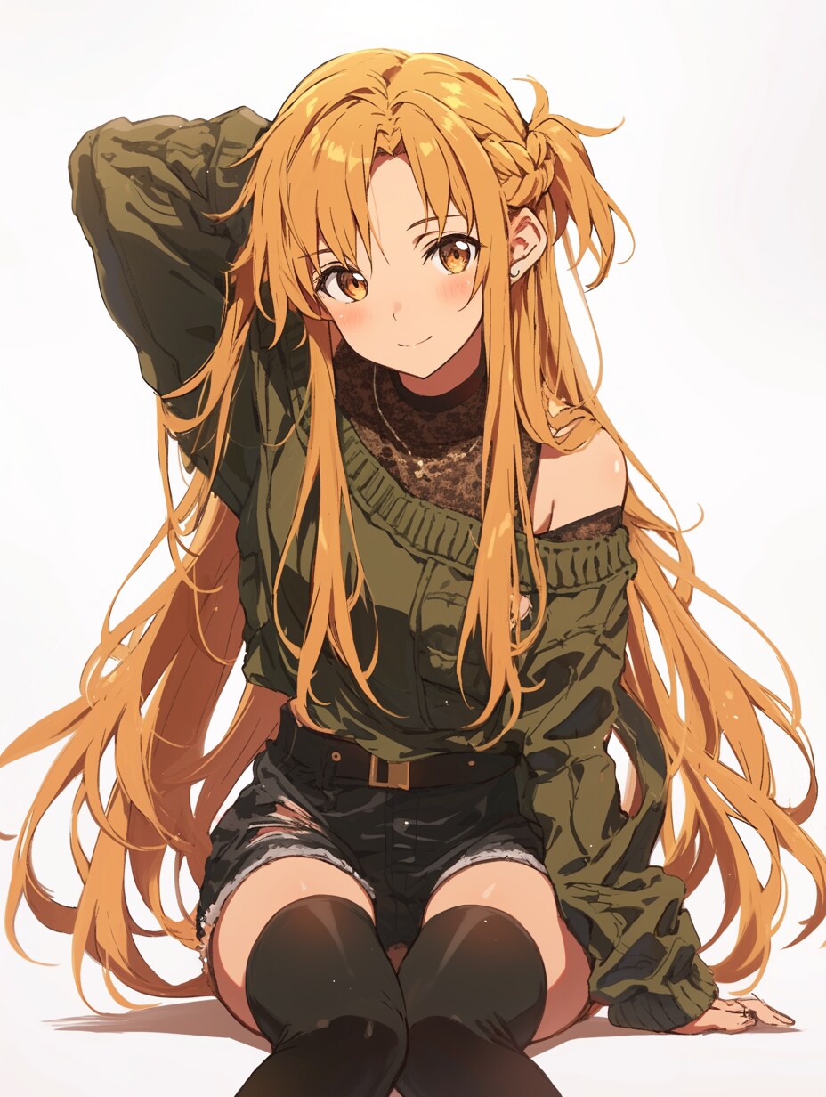 私服のアスナ