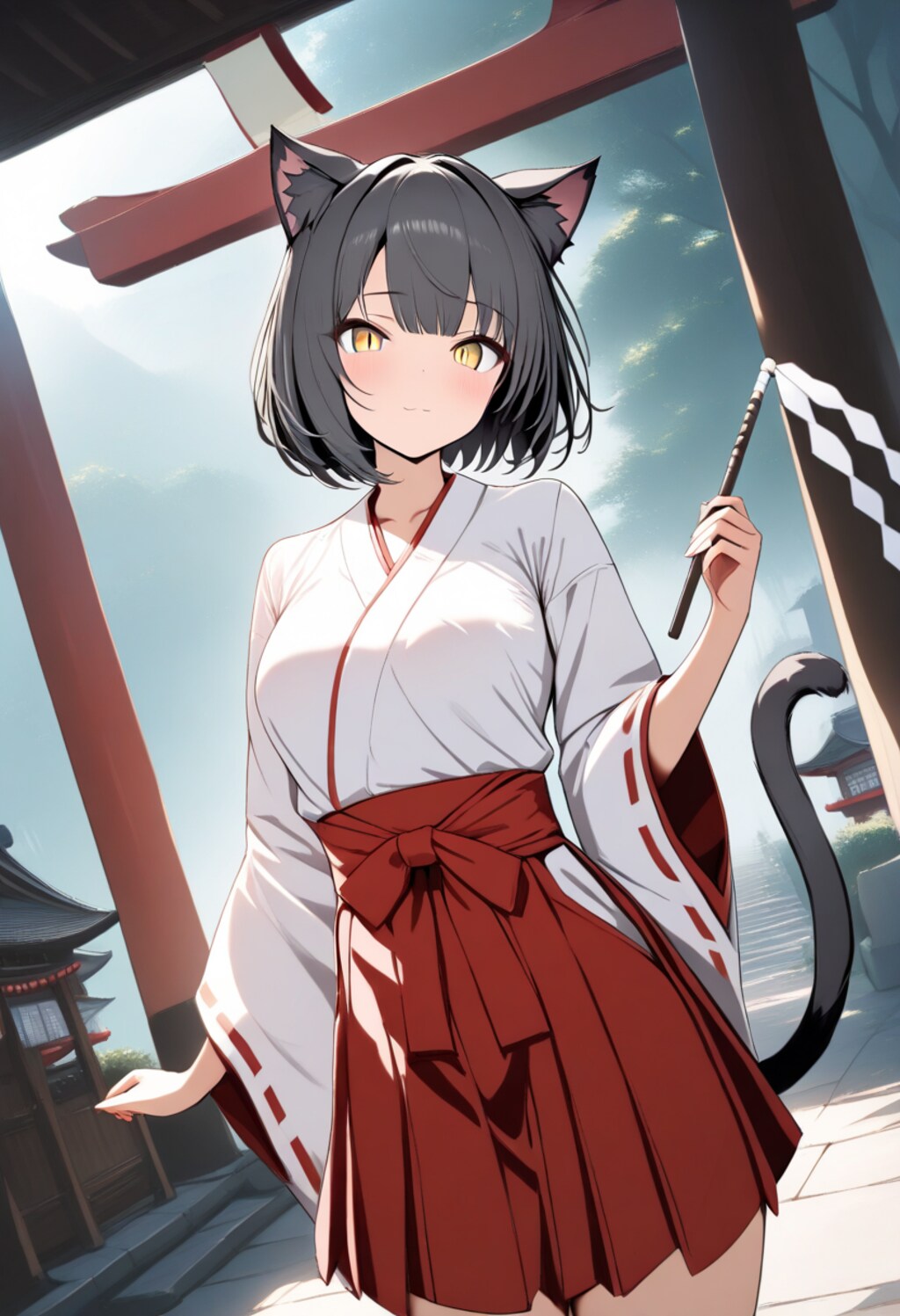 猫耳巫女さん、清めの朝。