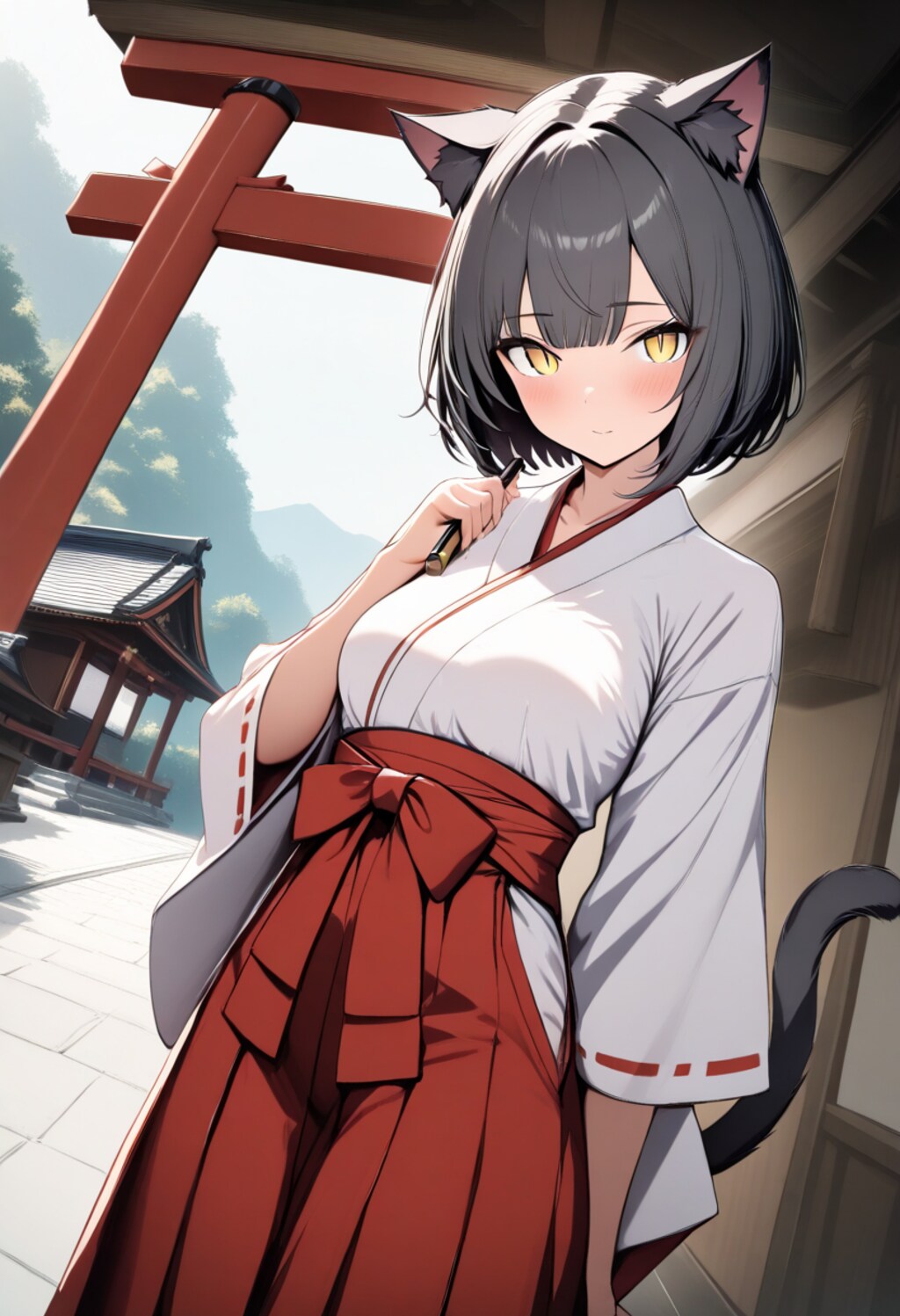 猫耳巫女さん、清めの朝。