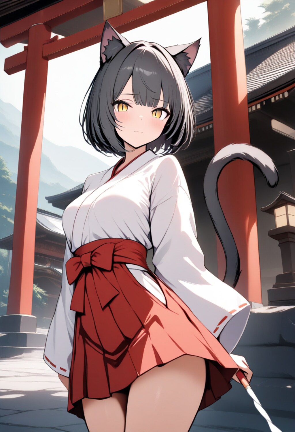 猫耳巫女さん、清めの朝。