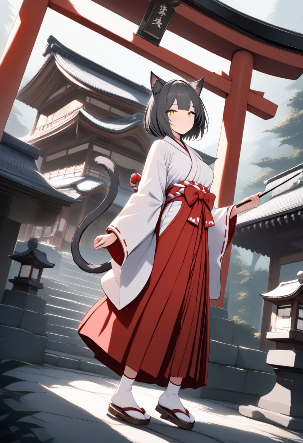 猫耳巫女さん、清めの朝。