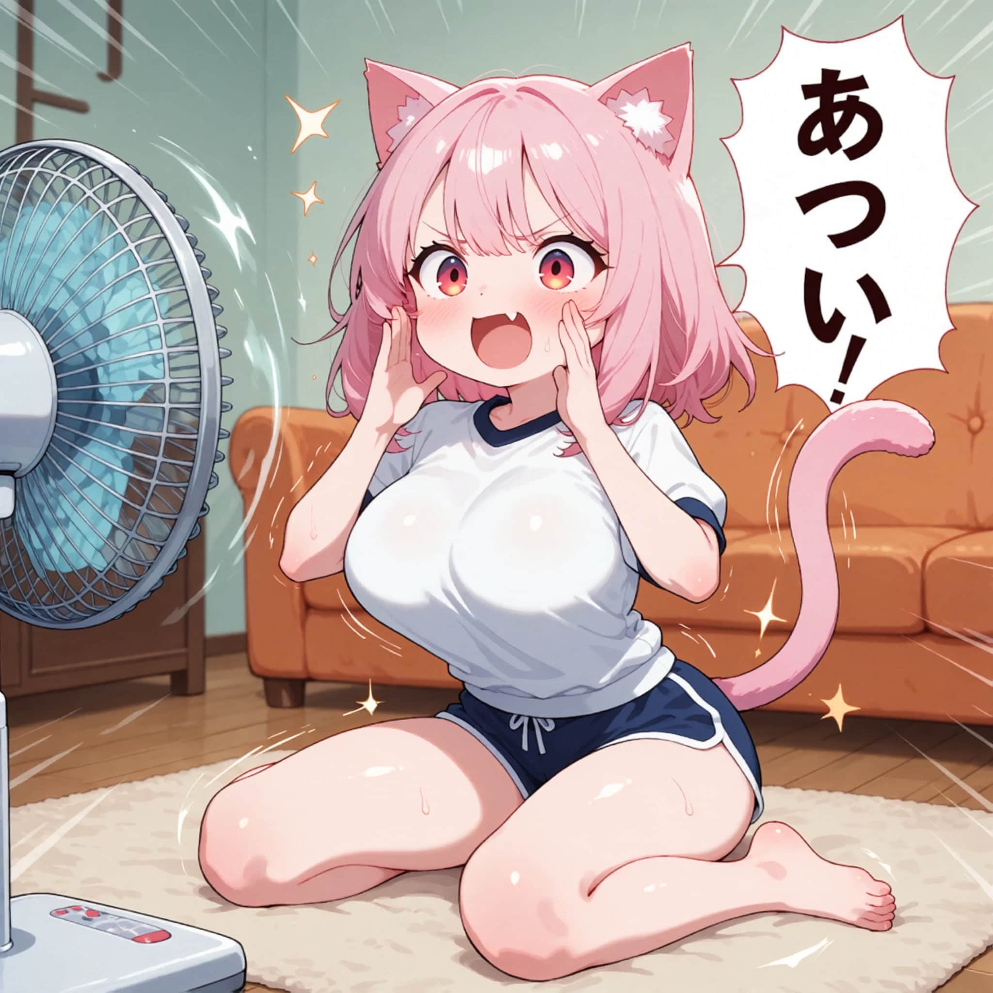 部屋と扇風機と猫耳さん