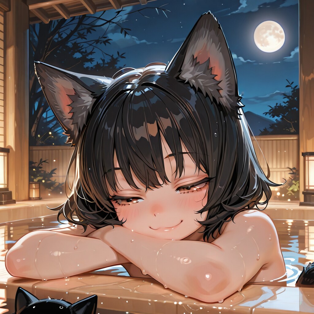 猫と露天風呂