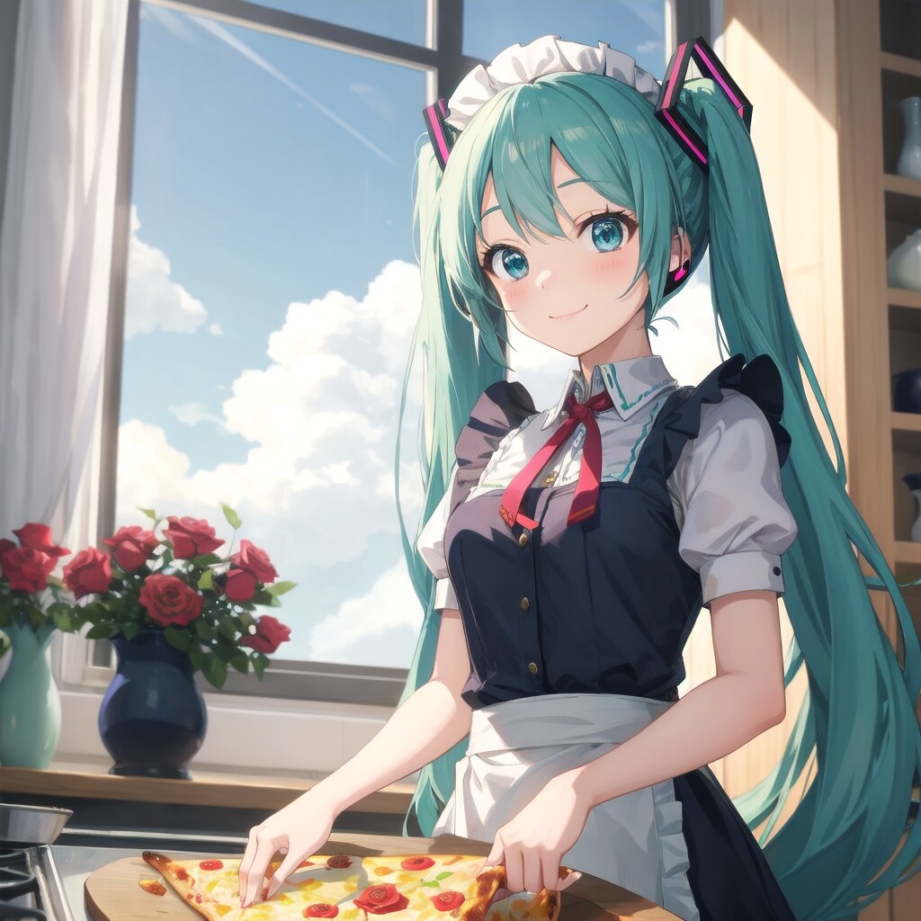 初音ミク、ピザ作り