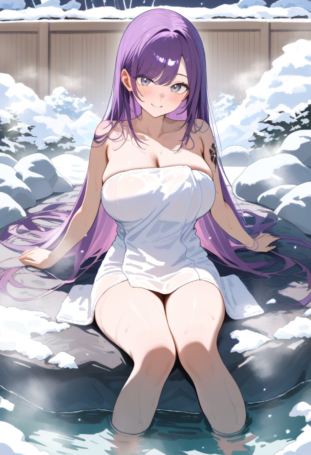 雪景色❄⛄️の温泉♨️に入っているモア😍💞(タオル)