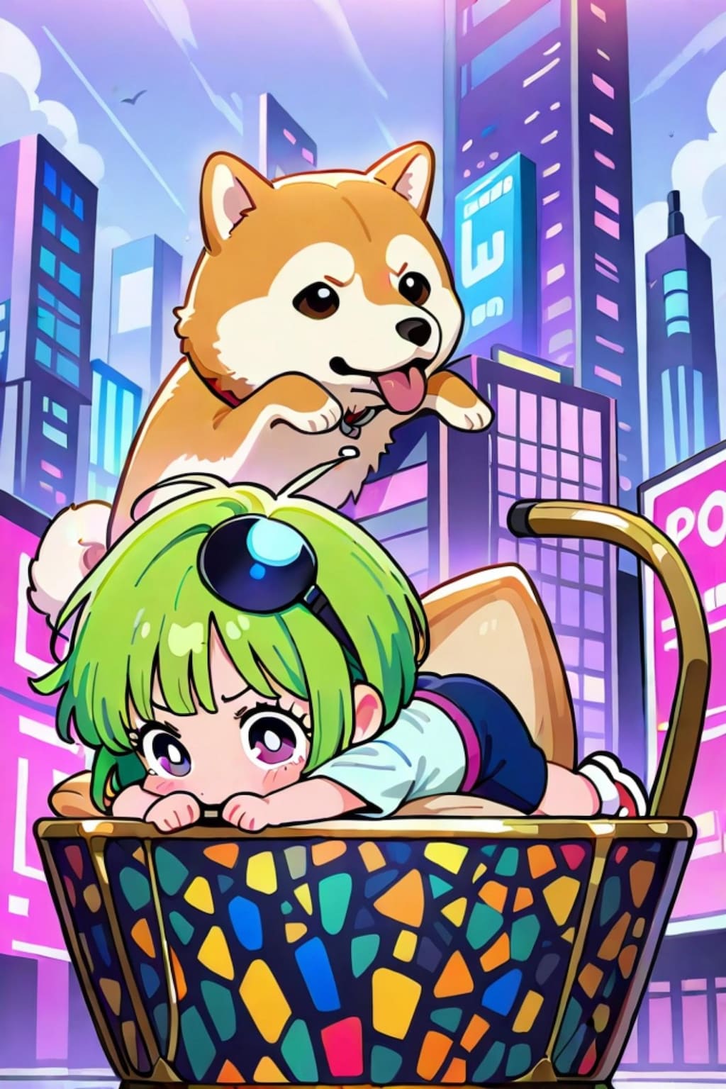 緑髪ちゃんと柴犬