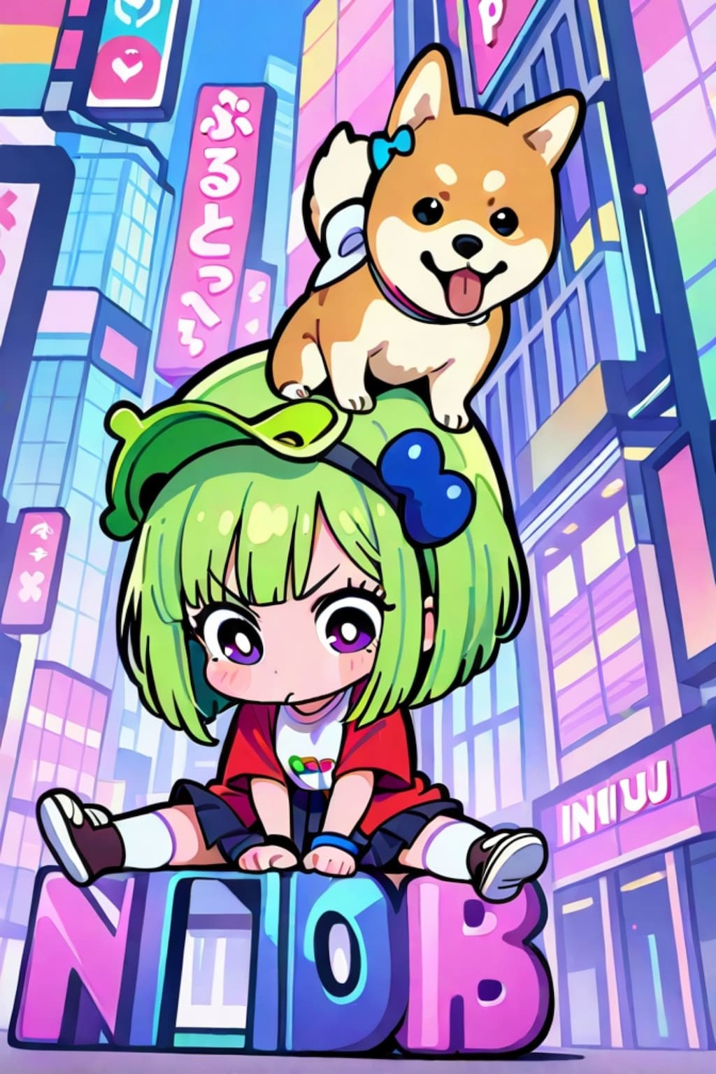 緑髪ちゃんと柴犬