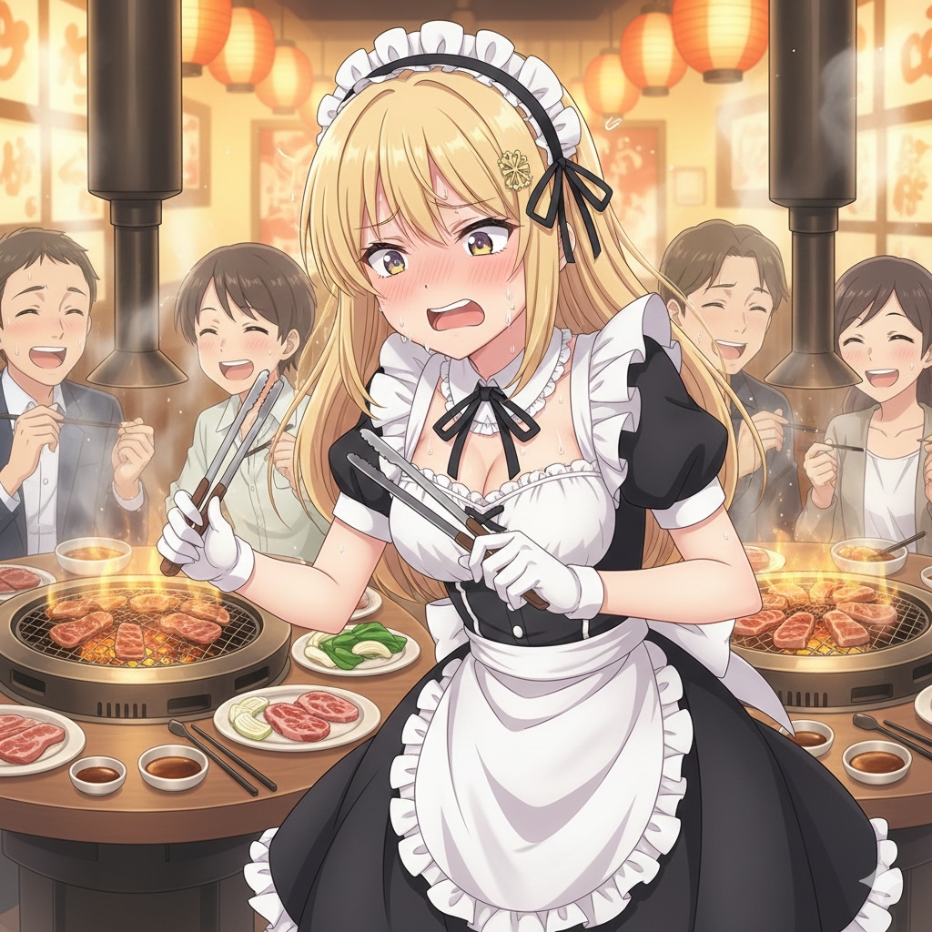 焼肉屋でトングカチカチを禁止されたメイドさん