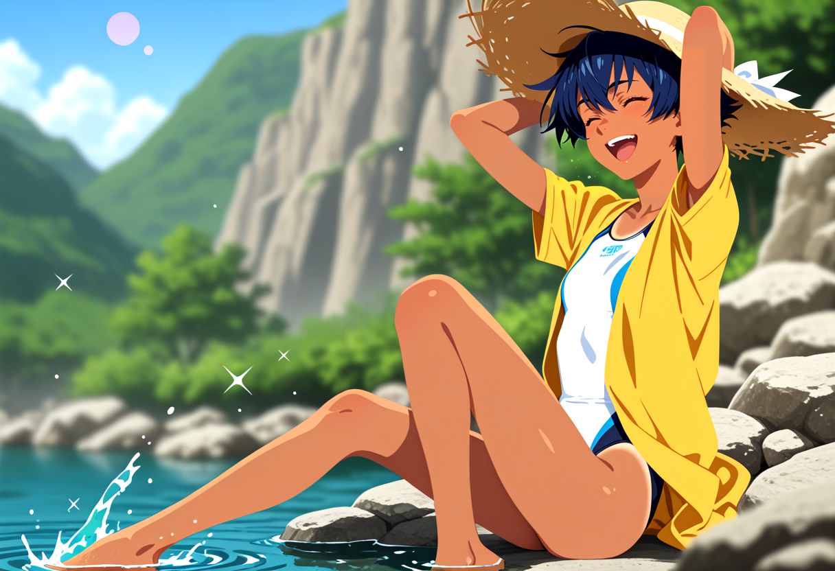 川しぶき　小麦の肌に　夏ひかる