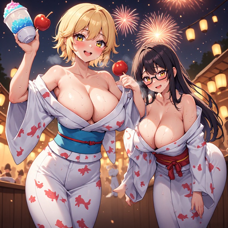 金髪ギャルと黒髪メガネ　夏祭りVer.R-15