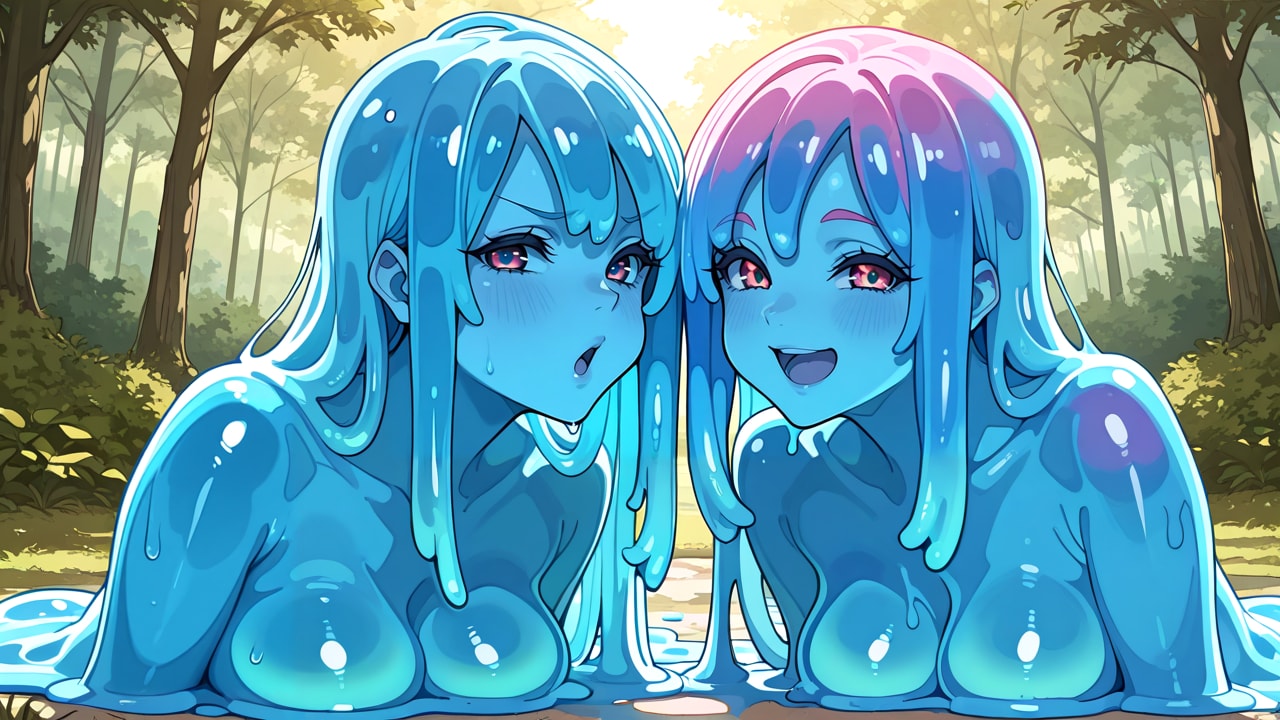 スライム娘のどっちが可愛く変形出来るか勝負 | の人気AIイラスト・グラビア