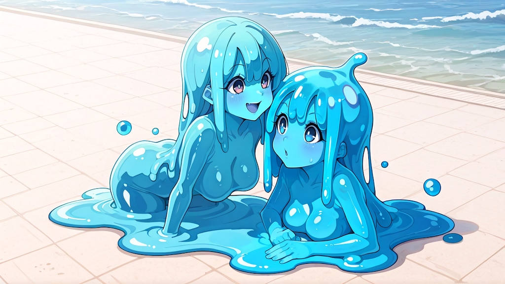 スライム娘のどっちが可愛く変形出来るか勝負