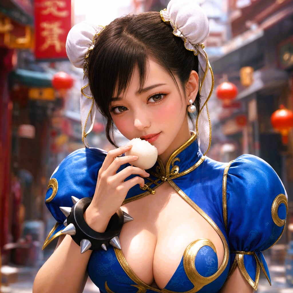 お団子を食べる春麗