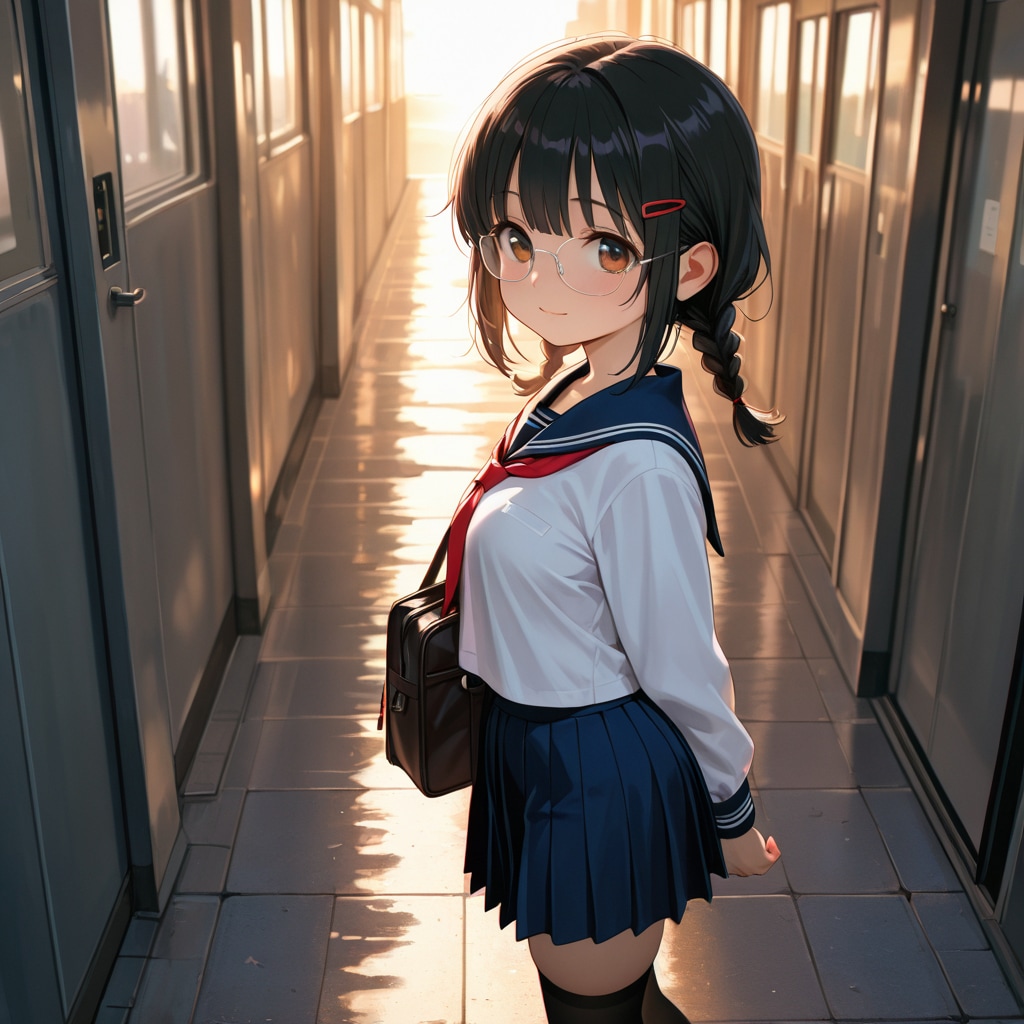 眼鏡三つ編み少女2