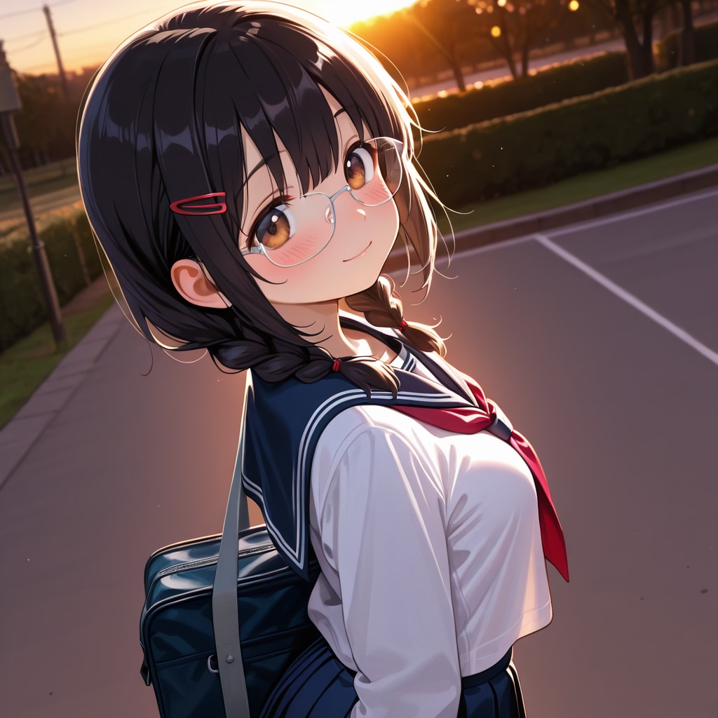 眼鏡三つ編み少女2