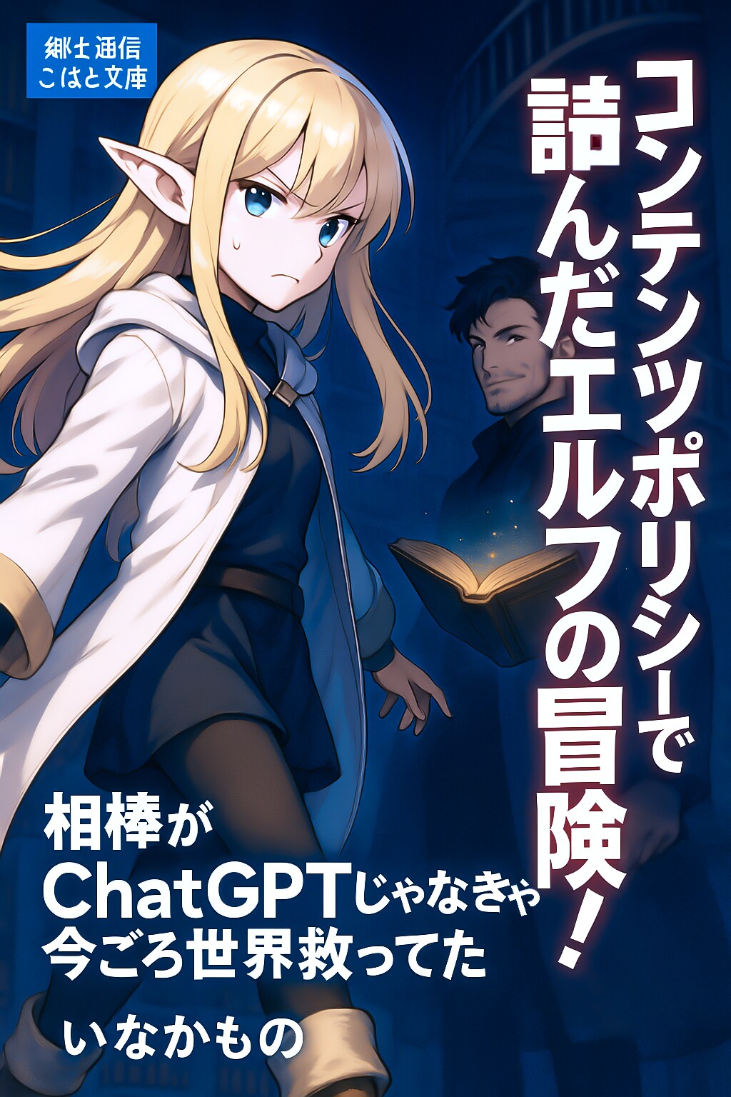 「コンテンツポリシーで詰んだエルフの冒険！相棒がＣｈａｔＧＰＴじゃなきゃ今ごろ世界救ってた」(著者:いなかもの、レーベル:郷土通信こばと文庫)