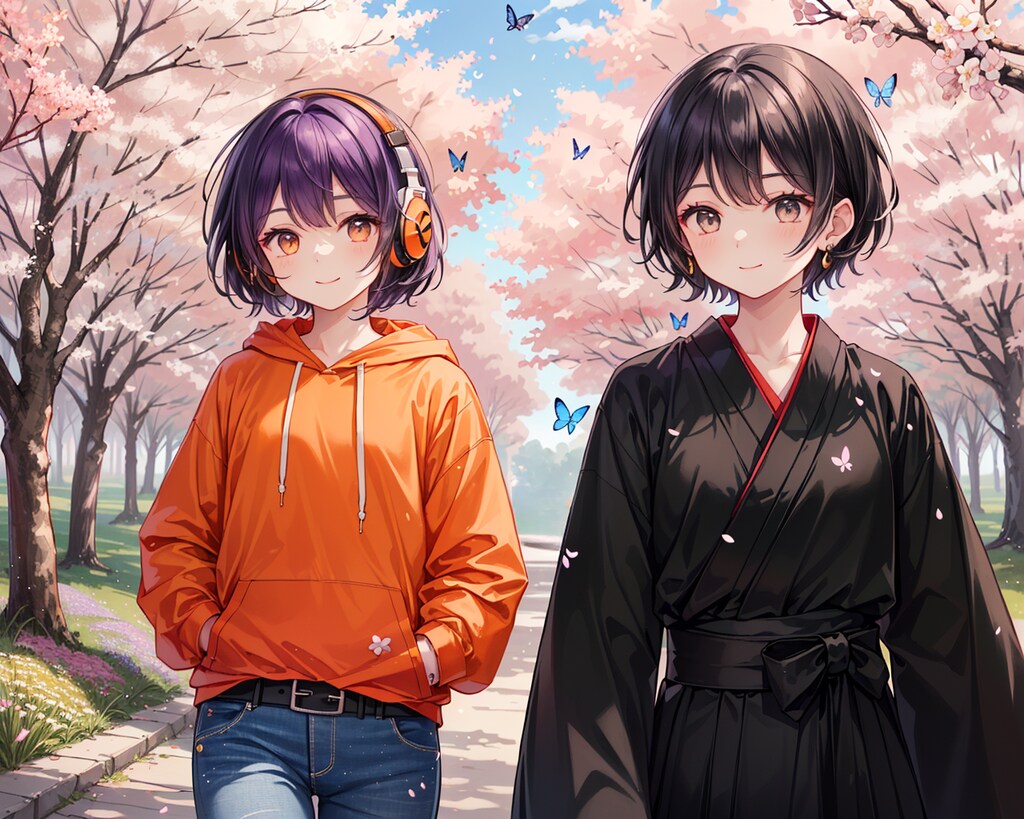 ヘッドフォン華憐嬢と花見に出かける僧侶