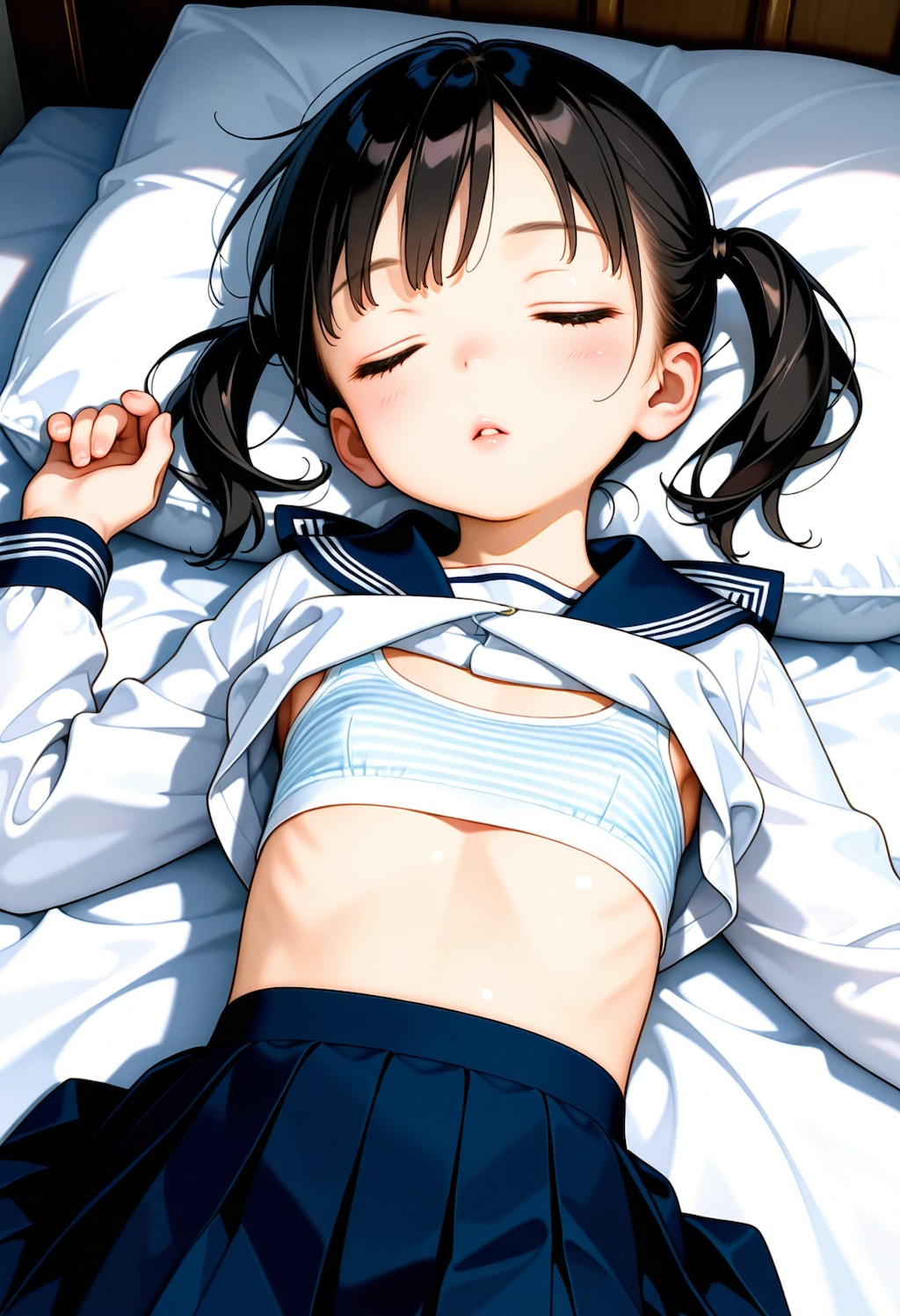 ベッドで疲れて寝ちゃったセーラー服ちゃん