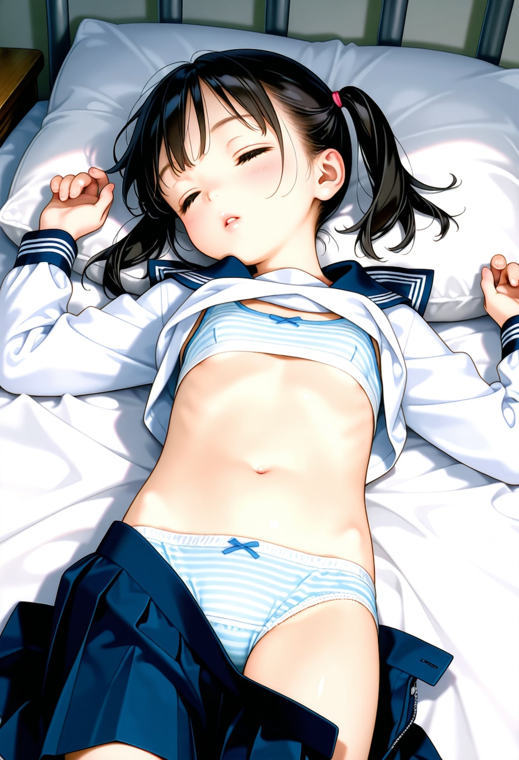 ベッドで疲れて寝ちゃったセーラー服ちゃん