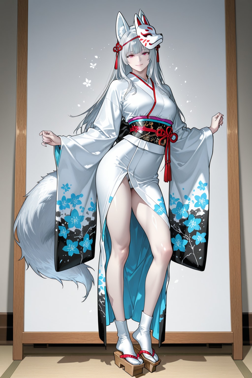 白狐のお面の女性