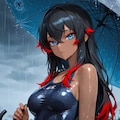 二人は雨の中で出会う、クス水で　黒メッシュ赤メッシュVer 2枚目