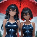 二人は雨の中で出会う、クス水で　黒メッシュ赤メッシュVer 4枚目