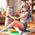 ツイスターゲームをするビール缶と小さな女の子 2枚目