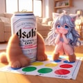 ツイスターゲームをするビール缶と小さな女の子 3枚目