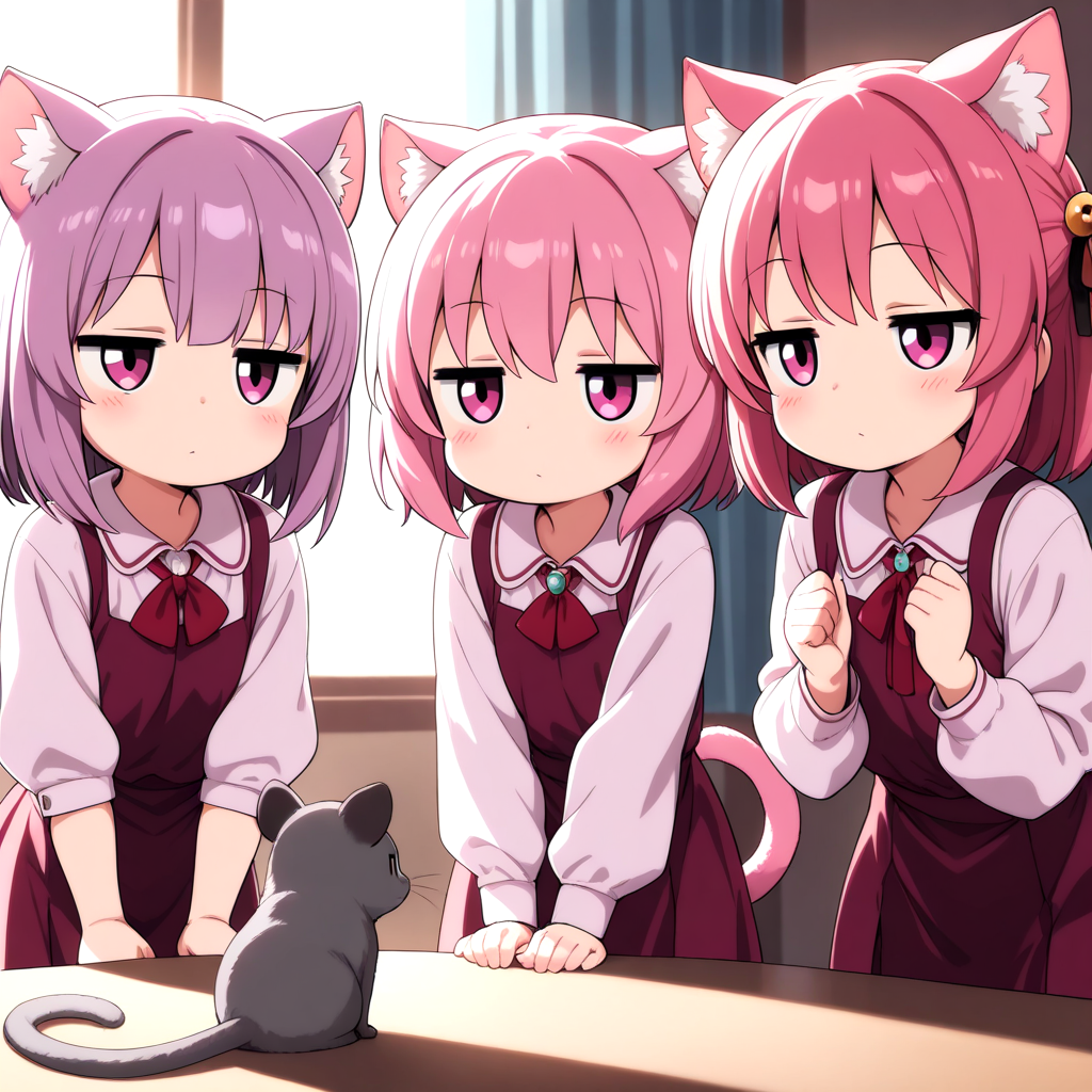 齧歯類と目が合ってしまったねこ3姉妹。