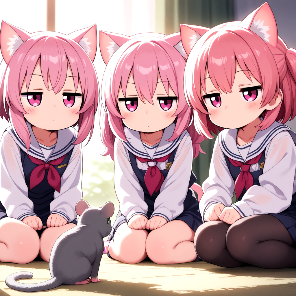 齧歯類と目が合ってしまったねこ3姉妹。