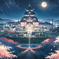 #45 夜桜と日本の城 背景コレクション50チャレンジ 5枚目