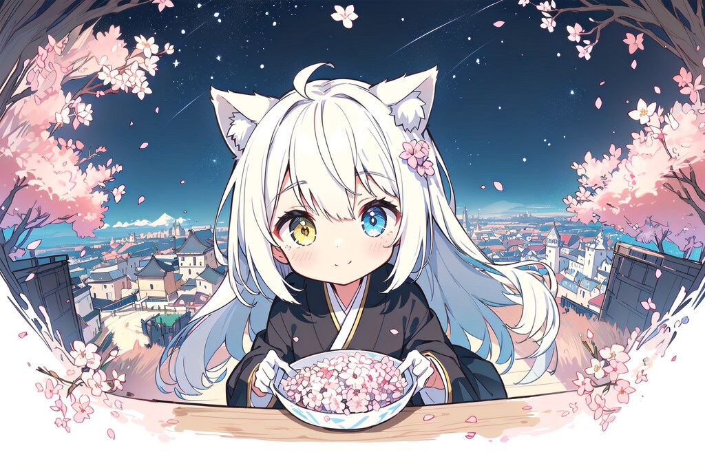 #45 夜桜と日本の城 背景コレクション50チャレンジ