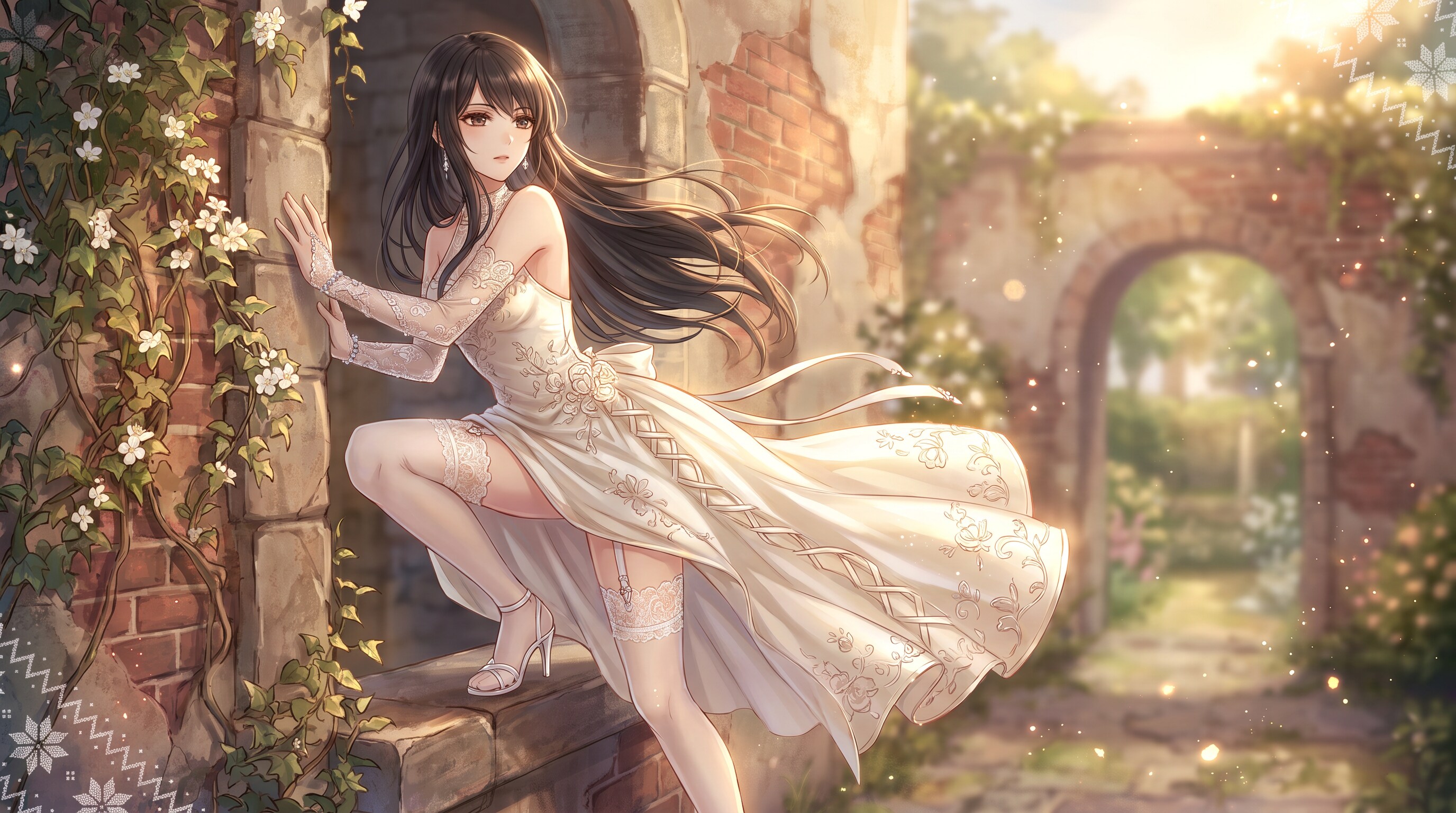 陽影煉瓦に咲く白花 | の人気AIイラスト・グラビア