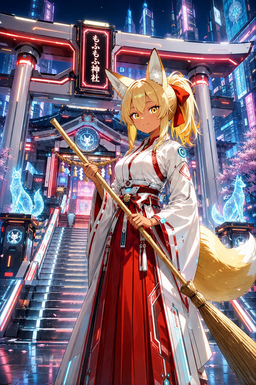 未来の神社の掃き掃除