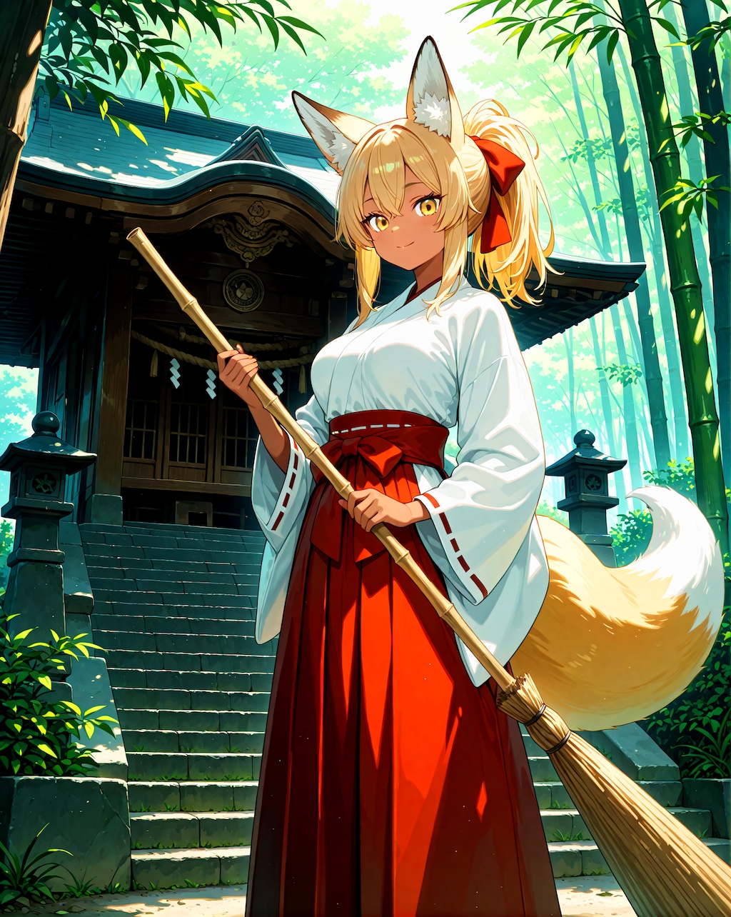 未来の神社の掃き掃除