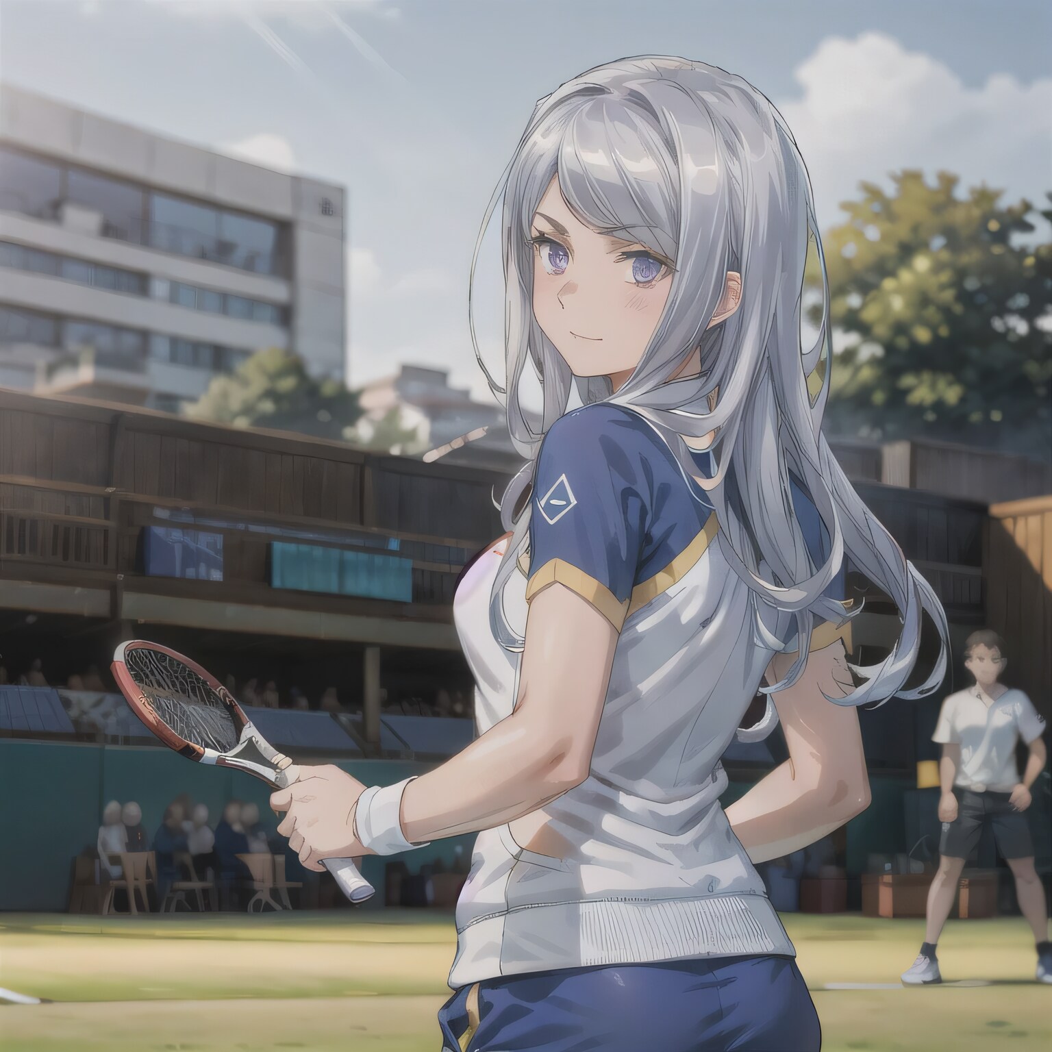 銀髪ロングでテニスウェアの少女１２ | の人気AIイラスト・グラビア