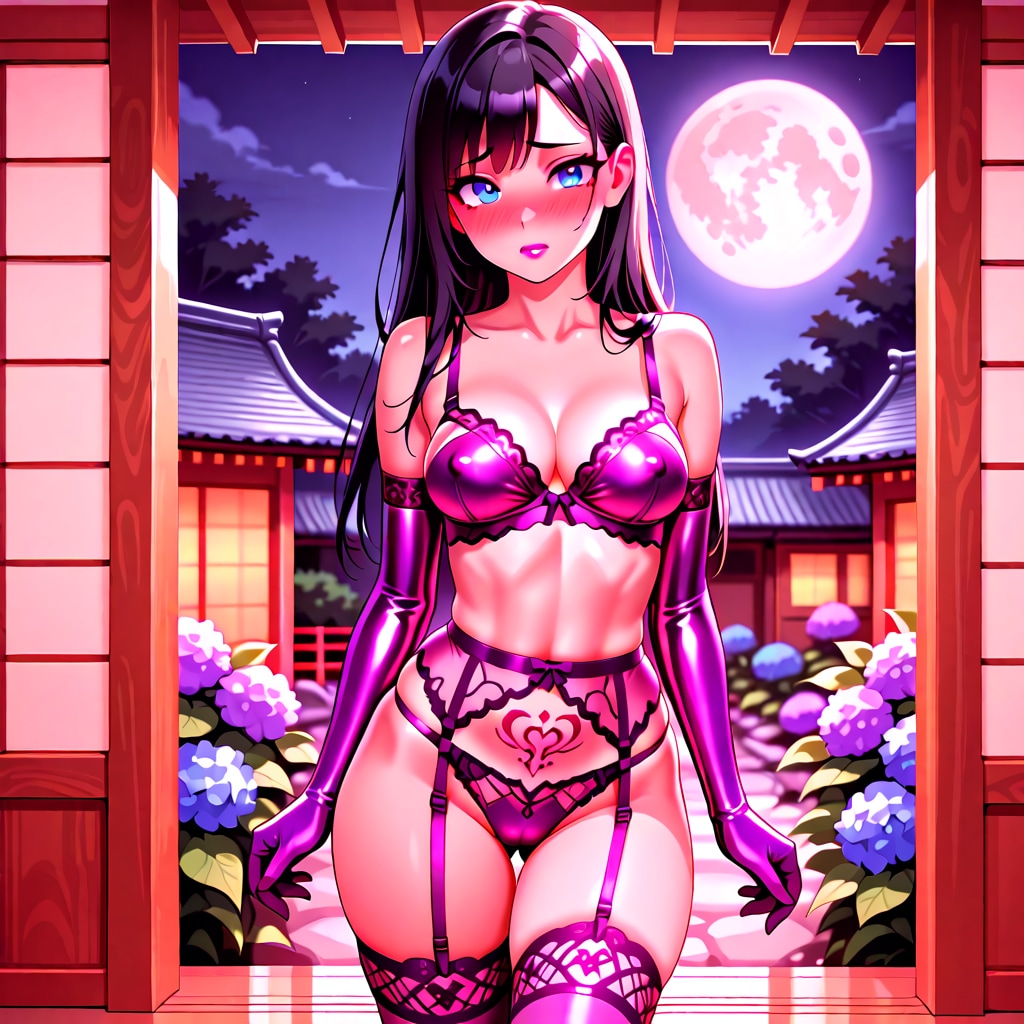 紫下着の葵さんとアジサイ(ちちぷい版)